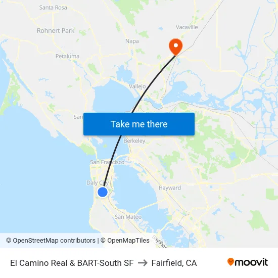 El Camino Real & BART-South SF to Fairfield, CA map