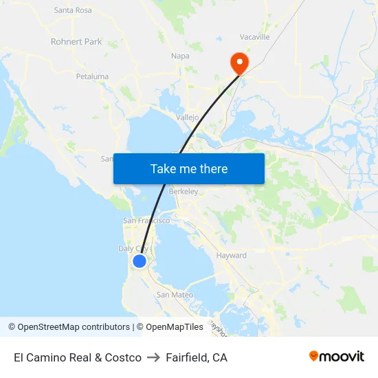 El Camino Real & Costco to Fairfield, CA map