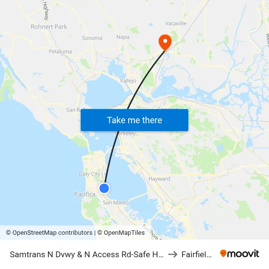 Samtrans N Dvwy & N Access Rd-Safe Harbor Shelter to Fairfield, CA map