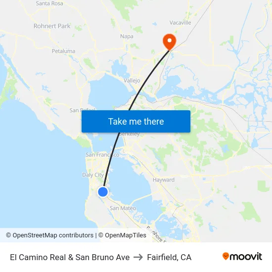 El Camino Real & San Bruno Ave to Fairfield, CA map
