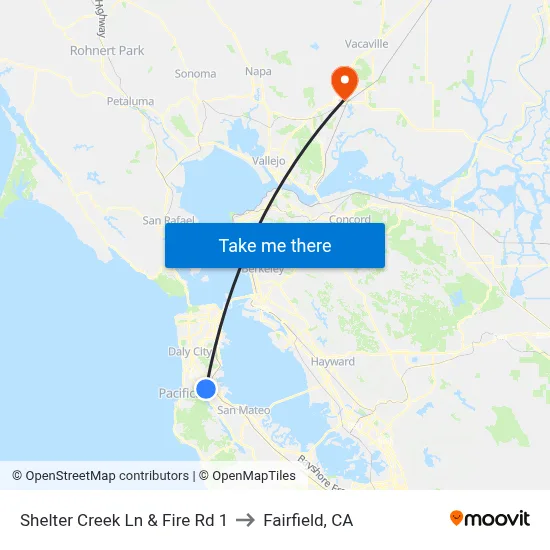 Shelter Creek Ln & Fire Rd 1 to Fairfield, CA map