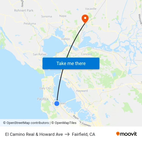 El Camino Real & Howard Ave to Fairfield, CA map