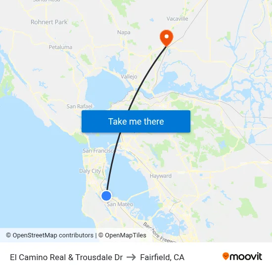 El Camino Real & Trousdale Dr to Fairfield, CA map