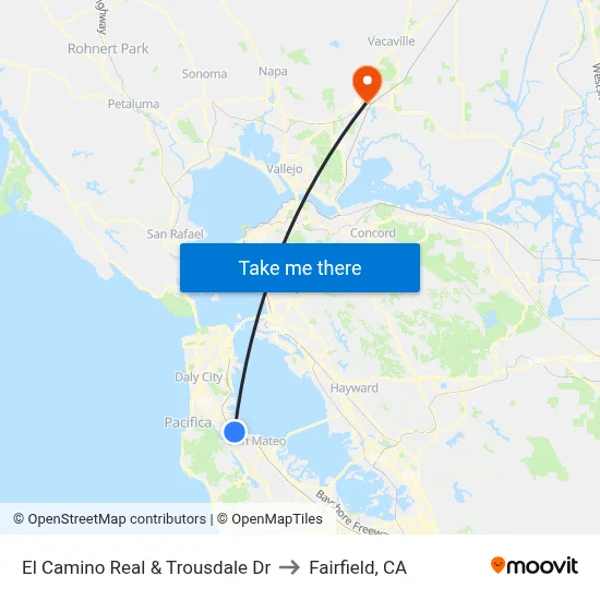 El Camino Real & Trousdale Dr to Fairfield, CA map