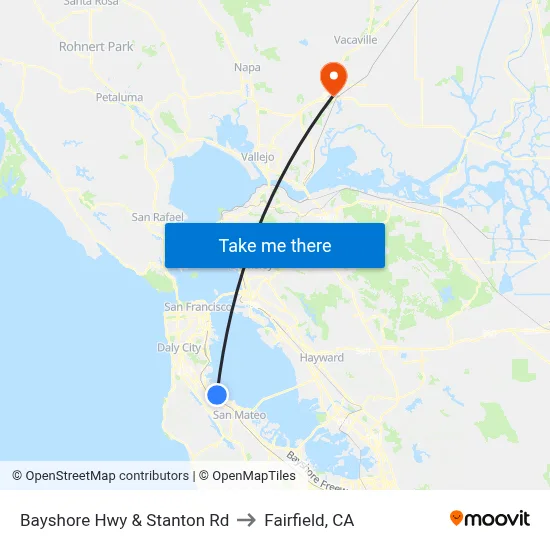 Bayshore Hwy & Stanton Rd to Fairfield, CA map