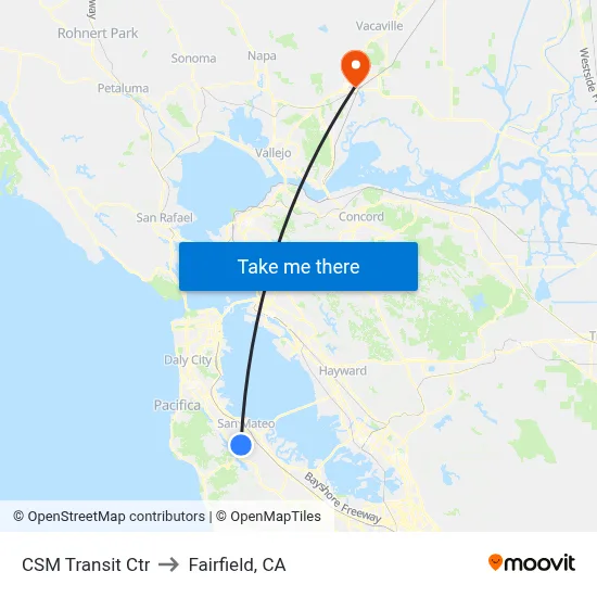 CSM Transit Ctr to Fairfield, CA map