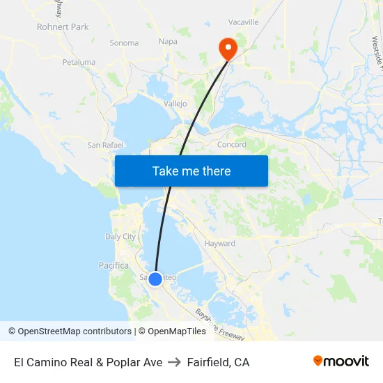 El Camino Real & Poplar Ave to Fairfield, CA map