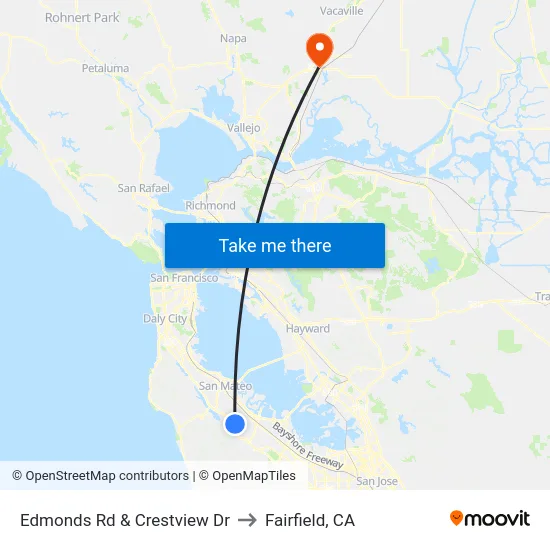 Edmonds Rd & Crestview Dr to Fairfield, CA map