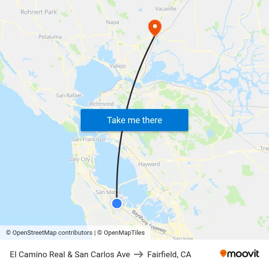 El Camino Real & San Carlos Ave to Fairfield, CA map