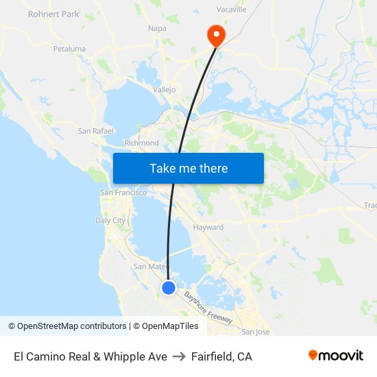 El Camino Real & Whipple Ave to Fairfield, CA map