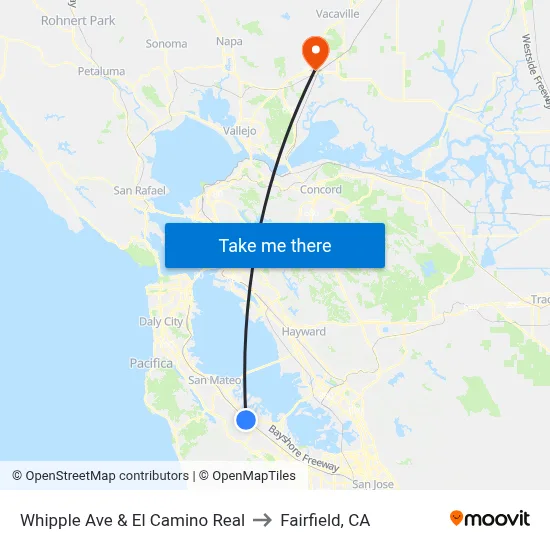 Whipple Ave & El Camino Real to Fairfield, CA map