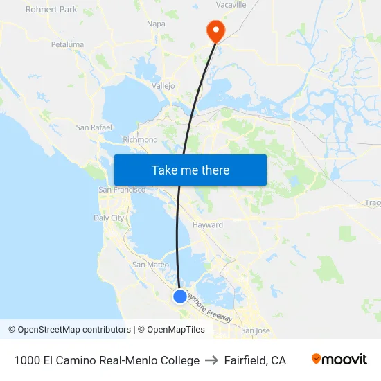 1000 El Camino Real-Menlo College to Fairfield, CA map