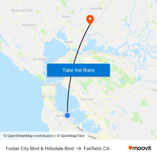 Foster City Blvd & Hillsdale Blvd to Fairfield, CA map