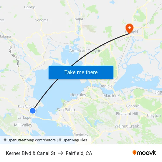 Kerner Blvd & Canal St to Fairfield, CA map