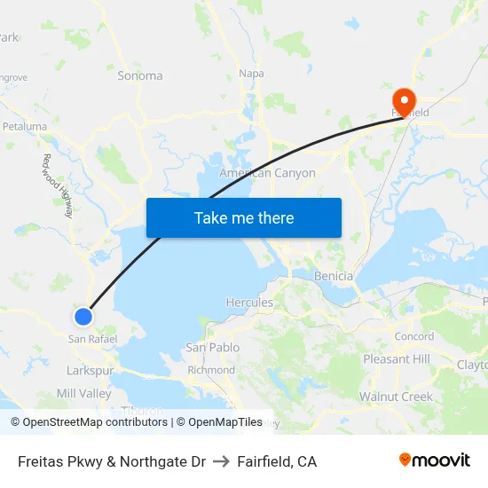 Freitas Pkwy & Northgate Dr to Fairfield, CA map