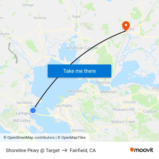 Shoreline Pkwy @ Target to Fairfield, CA map