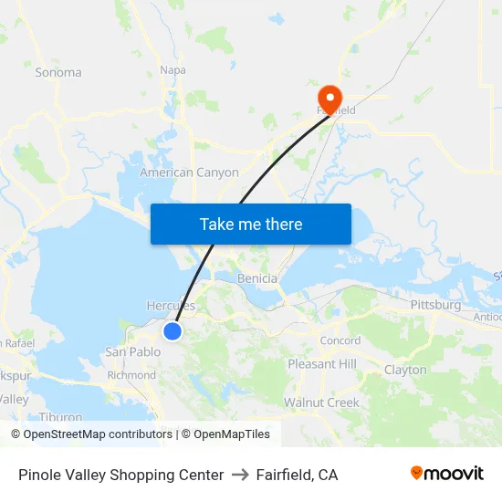 Pinole Valley Shopping Center to Fairfield, CA map