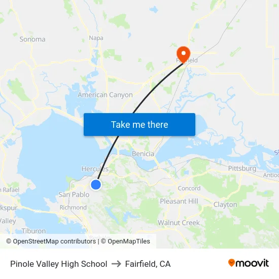 Pinole Valley High School to Fairfield, CA map