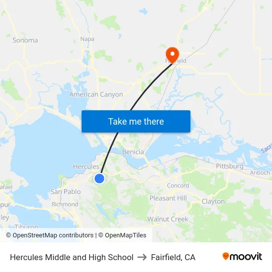 Hercules Middle and High School to Fairfield, CA map