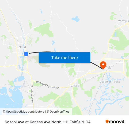 Soscol Ave at Kansas Ave North to Fairfield, CA map