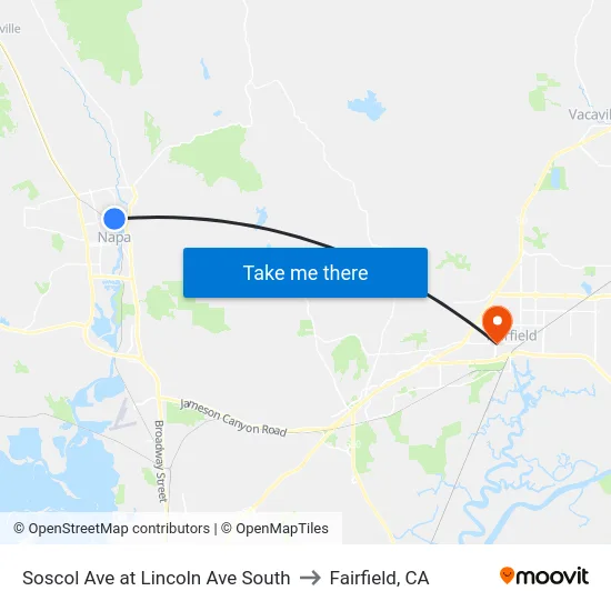 Soscol Ave at Lincoln Ave South to Fairfield, CA map