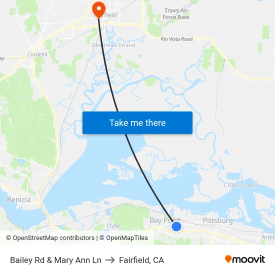 Bailey Rd & Mary Ann Ln to Fairfield, CA map