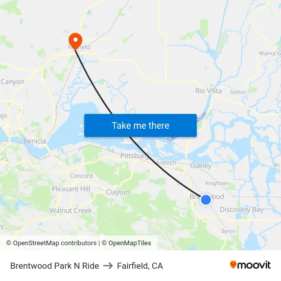 Brentwood Park N Ride to Fairfield, CA map