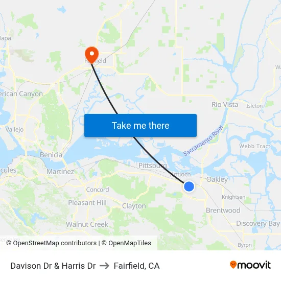 Davison Dr & Harris Dr to Fairfield, CA map
