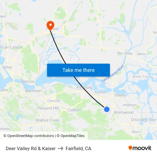 Deer Valley Rd & Kaiser to Fairfield, CA map