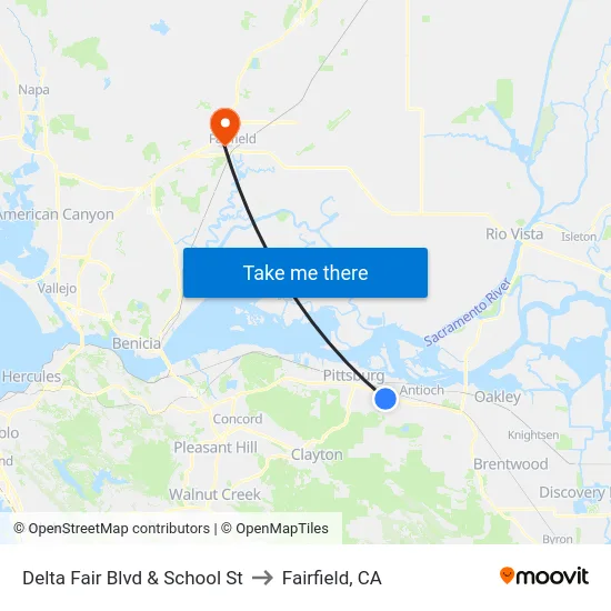 Delta Fair Blvd & School St to Fairfield, CA map