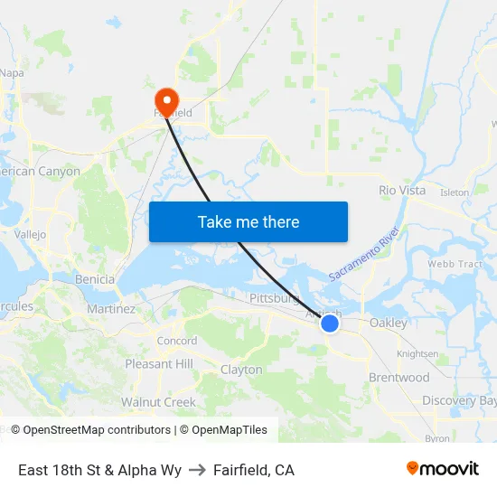 East 18th St & Alpha Wy to Fairfield, CA map