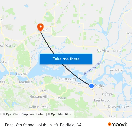 East 18th St and Holub Ln to Fairfield, CA map