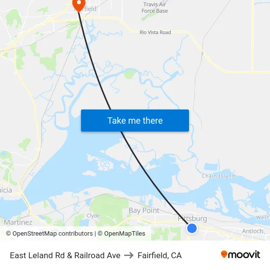 East Leland Rd & Railroad Ave to Fairfield, CA map