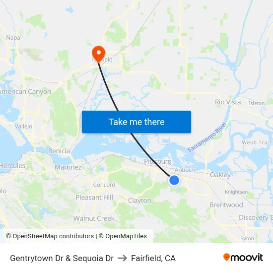 Gentrytown Dr & Sequoia Dr to Fairfield, CA map