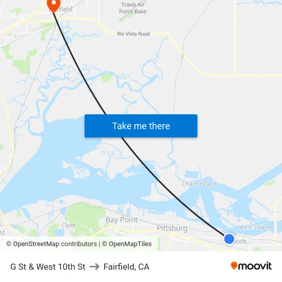 G St & West 10th St to Fairfield, CA map