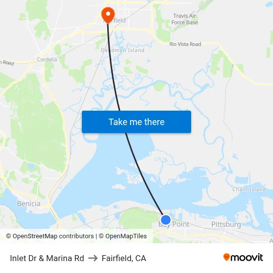 Inlet Dr & Marina Rd to Fairfield, CA map