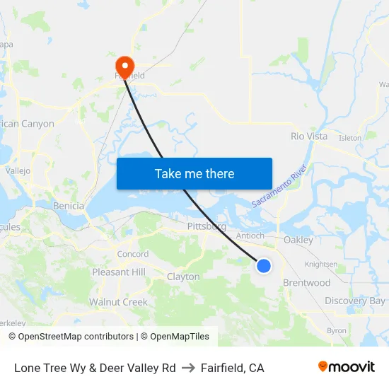 Lone Tree Wy & Deer Valley Rd to Fairfield, CA map