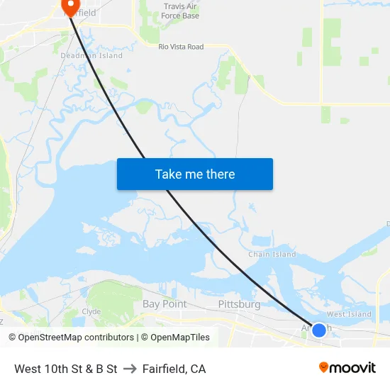West 10th St & B St to Fairfield, CA map