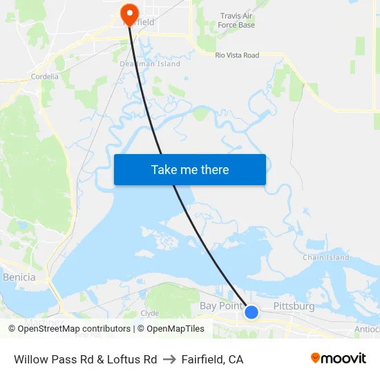 Willow Pass Rd & Loftus Rd to Fairfield, CA map