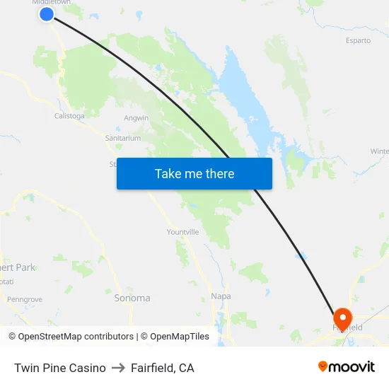 Twin Pine Casino to Fairfield, CA map