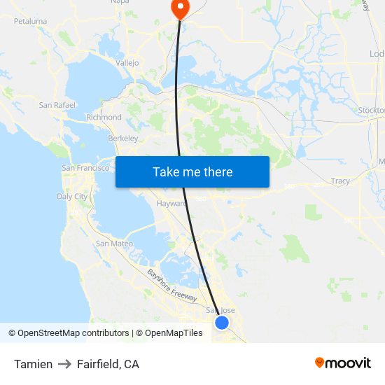 Tamien to Fairfield, CA map