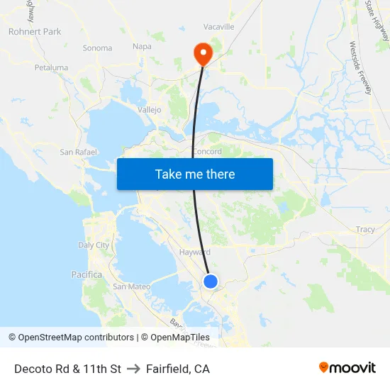 Decoto Rd & 11th St to Fairfield, CA map