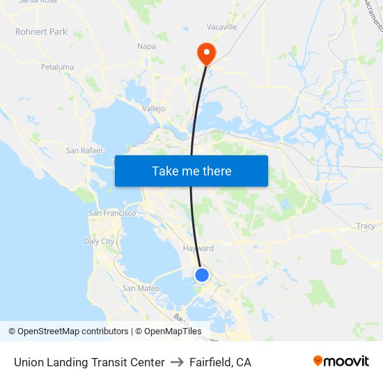 Union Landing Transit Center to Fairfield, CA map