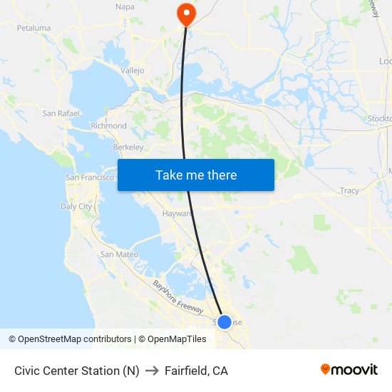Civic Center Station (N) to Fairfield, CA map