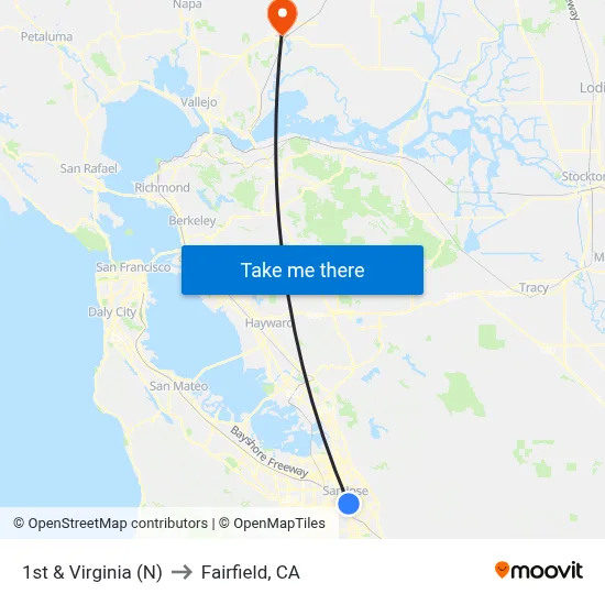 1st & Virginia (N) to Fairfield, CA map