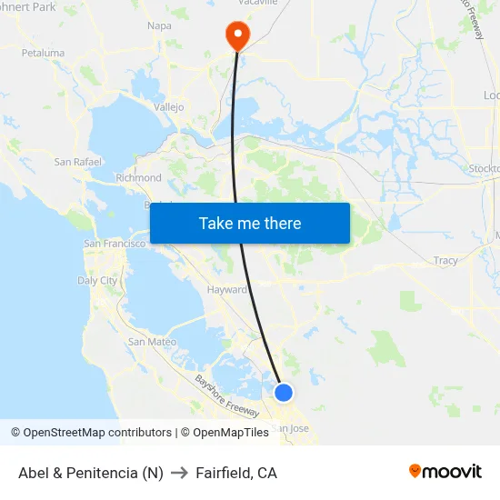 Abel & Penitencia (N) to Fairfield, CA map