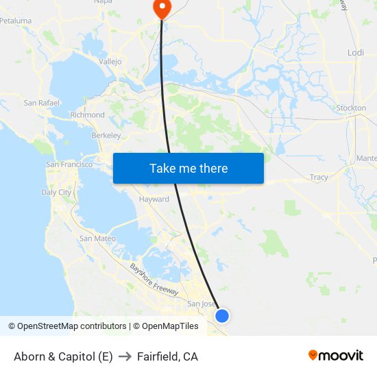 Aborn & Capitol (E) to Fairfield, CA map