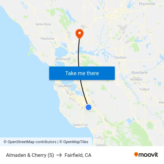 Almaden & Cherry (S) to Fairfield, CA map