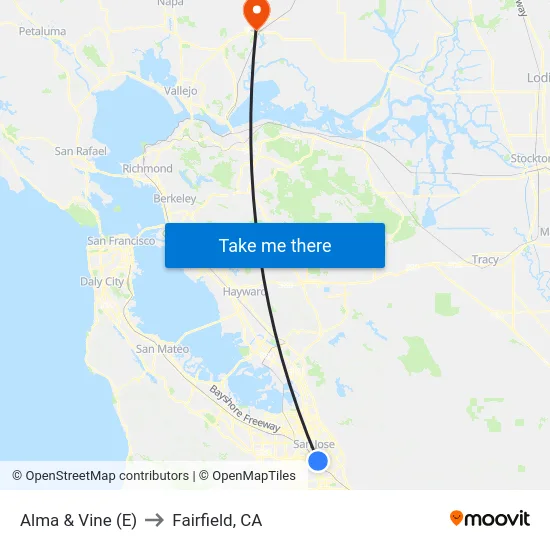 Alma & Vine (E) to Fairfield, CA map