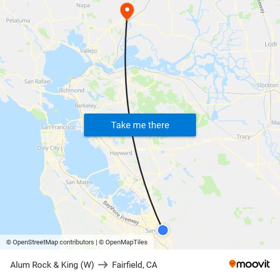 Alum Rock & King (W) to Fairfield, CA map